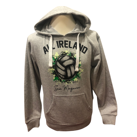 Grey All Ireland Hoody with gaelic football graphic 