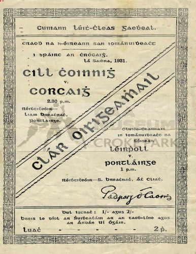 1931 All-Ireland Hurling Final Replay Programme Cover 