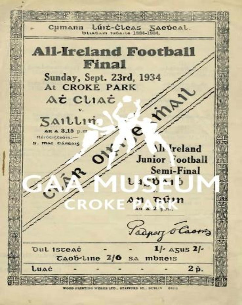 1934 All-Ireland Football Final Match Programme Cover