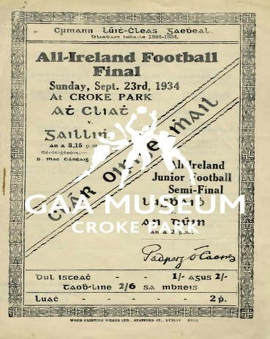 1934 All-Ireland Football Final Match Programme Cover