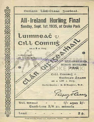 1935 All Ireland Hurling Final Programme Cover 