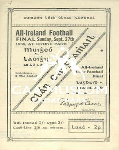 1936 All-Ireland Football Final Match Programme Cover