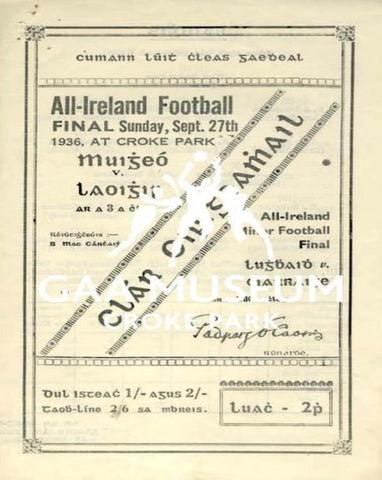 1936 All-Ireland Football Final Match Programme Cover