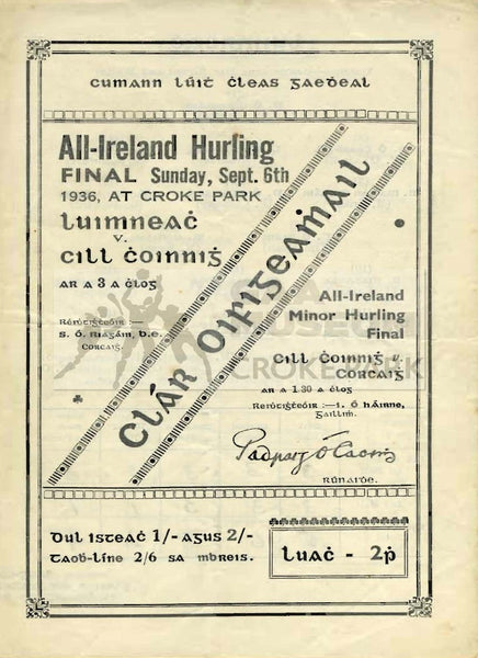 1936 All-Ireland Hurling Final Match Programme Cover