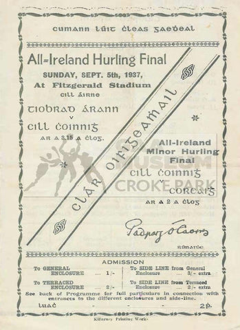 1937 All-Ireland Hurling Final Match Programme Cover