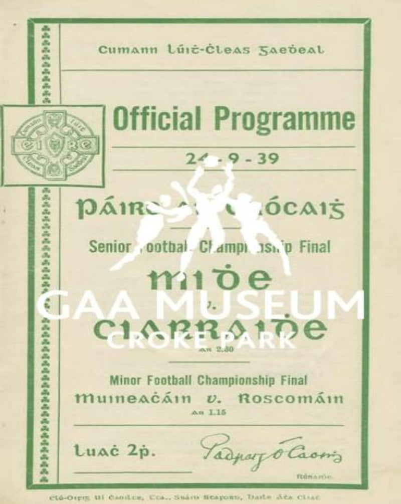 1939 All-Ireland Football Final Match Programme Cover