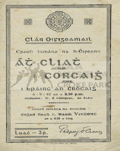 1942 All-Ireland Hurling Final Match Programme Cover 