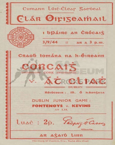 1944 All-Ireland Hurling Final Match Programme Cover 