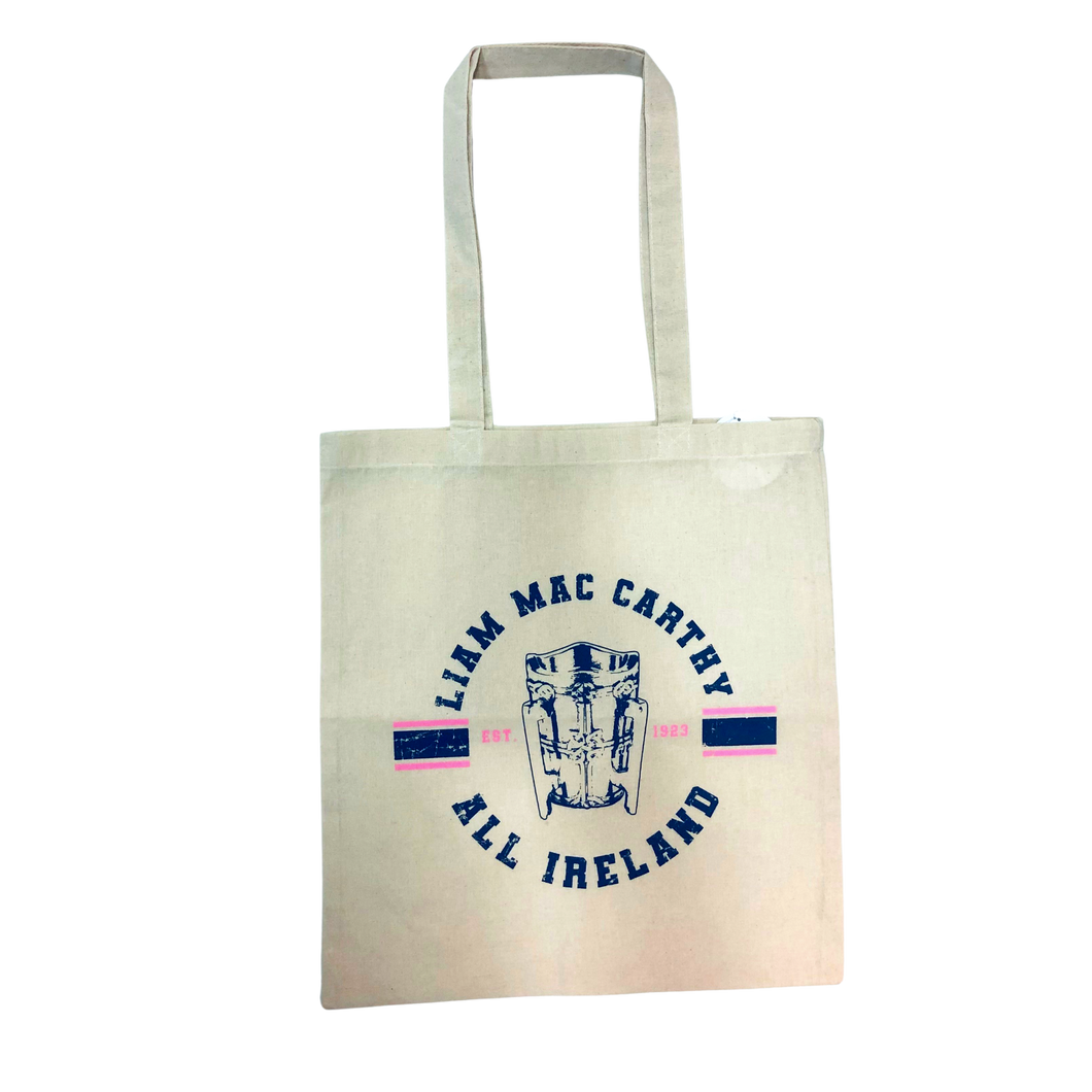Liam MacCarthy Tote Bag with navy and pink details