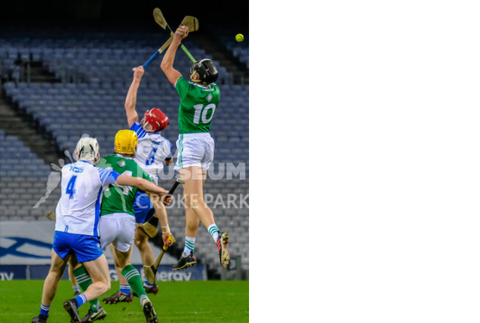 Gearoid Hegarty and Calum Lyons jump for the sliotar during the 2020 All-Ireland Senior Hurling Final